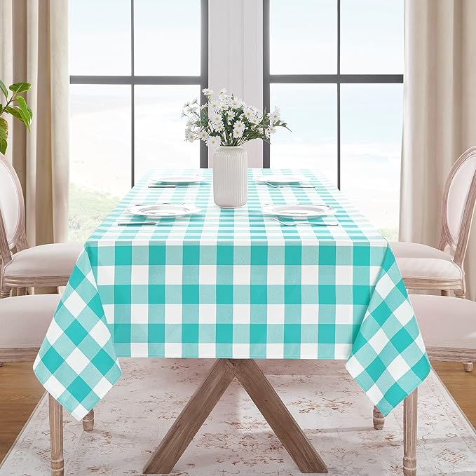 Softalker Gingham Checkered Square Tablecloth - Waterproof Buffalo Plaid Table Cloth Stain Resistant Washable Table Cover for Picnic/Camping/Outdoor - Teal Blue, 54 x 54 Inch