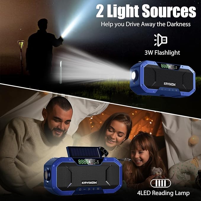 Hand Crank Emergency Weather Radio Solar Power with AM FM NOAA,Wind Up Flashlight,Cell Phone Charger, 5000mAh Rechargeable Battery,SOS Alarm,Portable,Waterproof,for Survival,Storm and Power Outage