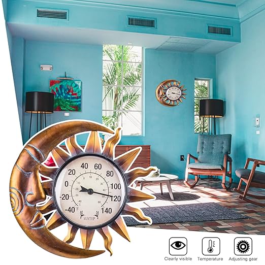 MUMTOP Outdoor Thermometers for Patio - Wall Thermometer, Indoor Outdoor Thermometer with Garden Stake for Home and Garden Decor (Sun and Moon)