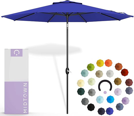 Midtown Umbrellas 10-Year-No-Fade - 9 Ft - UV Proof Midnight Blue Polyester Fabric - Umbrella Outdoor Patio, Auto-Tilt Aluminum Frame Patio Umbrella for Garden, Pool & Deck - Black Pole