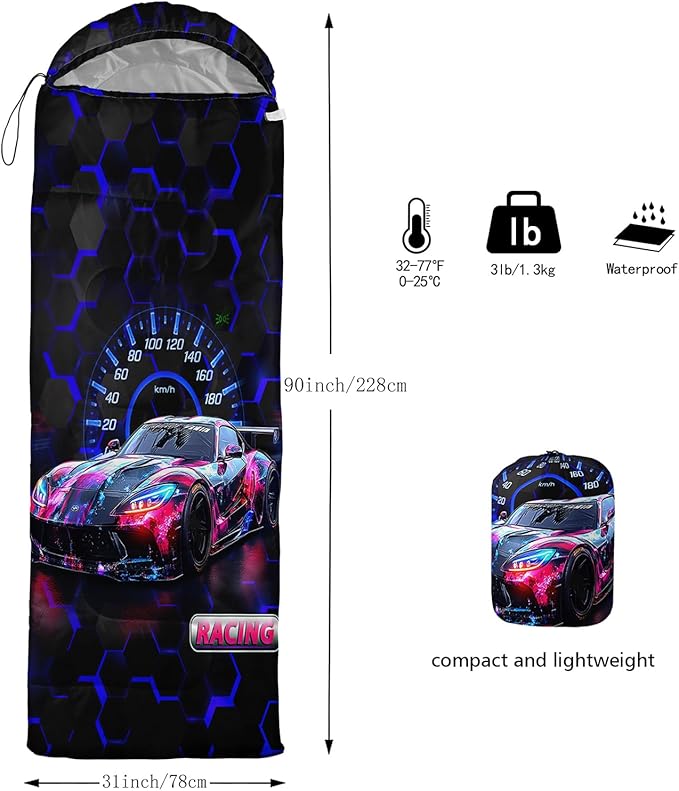 AILONEN Blue Glowing Basketball Sleeping Bag for Kids Boys,Warm and Cool Weather,Lightweight,Waterproof Backpacking,City Theme Ball Sports Sleeping Bag for Camping