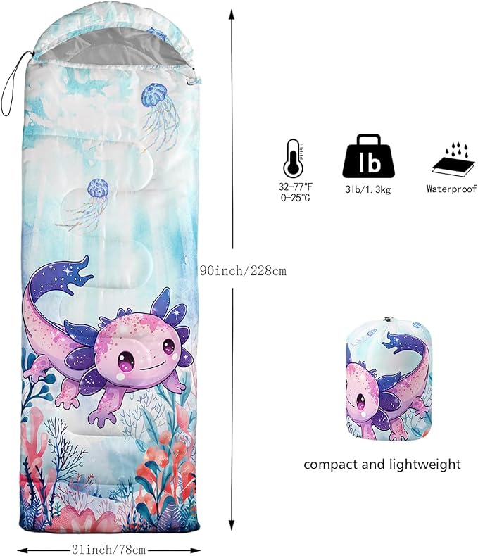 Sea Turtle Sleeping Bag for Kids Boys Girls,Ocean Themed Camping Gear,Waterproof Compact Sleeping Bag for Camping Backpacking Outdoor Hiking.