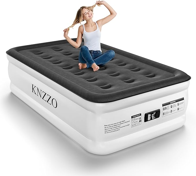 Twin Air Mattress with Built-in Pump, 18" Top Inflatable Mattress with Waterproof Flocking Fabric, Three-Minute Quick-Inflatable Bed. Portable Blow Up Mattress for Home, Outdoor and Guests