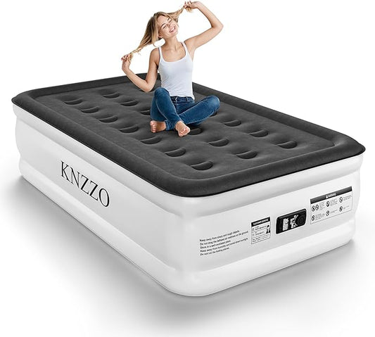 Twin Air Mattress with Built-in Pump, 18" Top Inflatable Mattress with Waterproof Flocking Fabric, Three-Minute Quick-Inflatable Bed. Portable Blow Up Mattress for Home, Outdoor and Guests