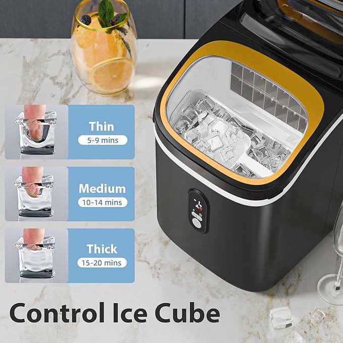 Countertop Ice Cube Maker Machine with External Water Tank,16Pcs/5Mins,34Lbs/Day,2 Ways to Add Water,Portable Compact Small Ice Maker with Auto-Cleaning,Perfect for Home/Kitchen/Camping/RV