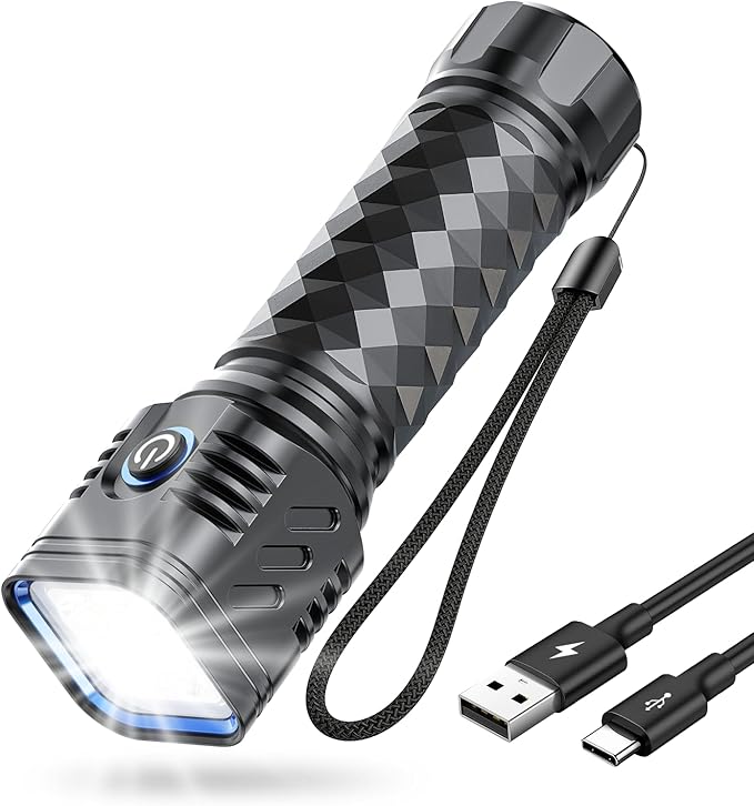 Rechargeable Flashlights High Lumens, Flashlights Rechargeable, Super Bright Flashlight, Waterproof Flash Light, High Powered 2000mAh LED Flashlight for Emergency Home Camping Essentials