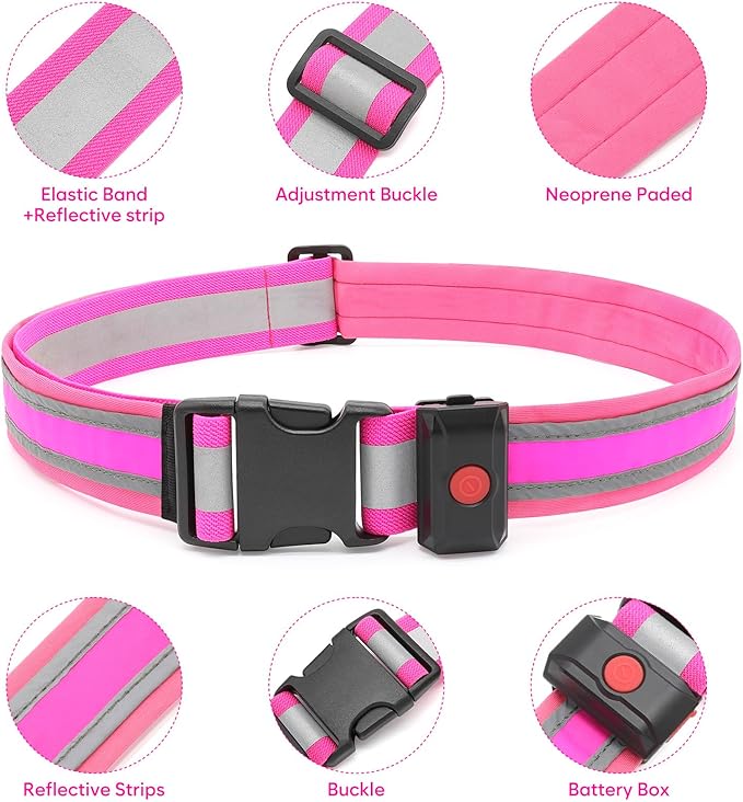 Illumifun LED Running Belt - USB Rechargeable Light Up Sash, High-Visibility Elastic Waistband Light for Running Cycling Hiking Camping Nighttime Activities