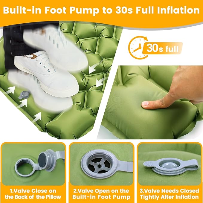 Camping Sleeping Pad, Ultralight Camping Mat with Pillow Built-in Foot Pump, Inflatable Sleeping Pads Compact for Travel, Camping Backpacking Hiking Tent Car Camp Gear
