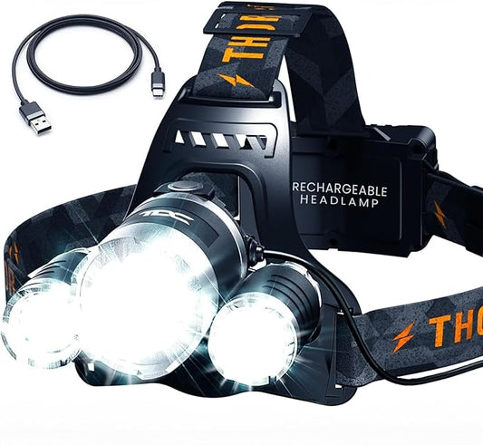 TDC Head Lamp Led Rechargeable Super Bright - USB-C Headlamp for Adults - Head Lights for Forehead - 1080 Lumen Head Flashlight - 10HR Battery for Hardhat, Camping, Hunting, Work