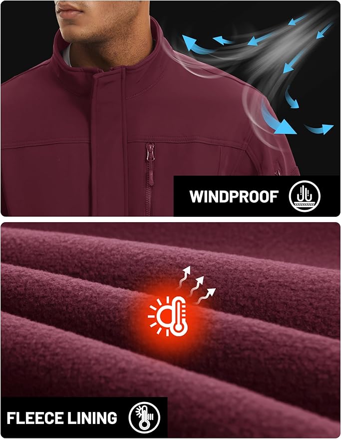 TACVASEN Men's Tactical Softshell Jacket Fleece Lined Water Resistant Windbreaker Military Lightweight Coat for Hiking