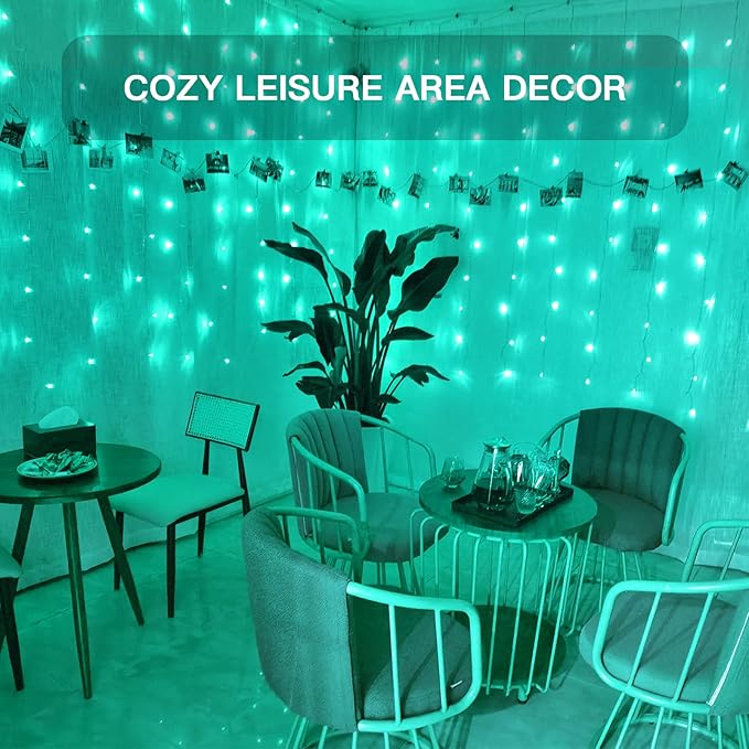 suddus Curtain Lights for Christmas, 200 Led 6.5ft x 6.5ft Hanging String Lights Outdoor, Fairy Curtain Lights for Backdrop, Window, Wall, Party, Garden, Bedroom, Birthday Decorations, Teal