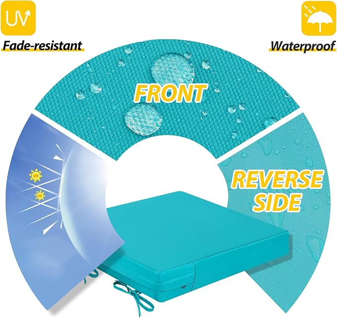 AAAAAcessories Outdoor Seat Cushions for Chairs, Waterproof, Fade-Resistant Patio Furniture Replacement Cushions, 18" x 18" x 2", Set of 2, Turquoise