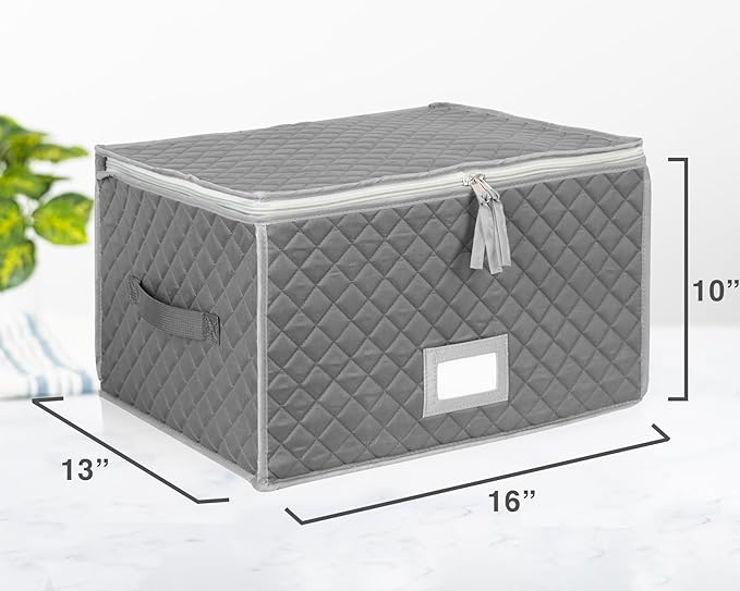 Stemware Storage Case - Holds 12 Wine Glasses or Crystal Glassware with Label Holders and Fully Padded Inside - 16" x 13" x 10"H - Gray - Hard Sides and Stackable