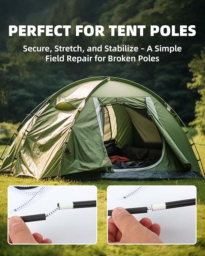 Bungee Cord 1/8 Inch x 200 Feet - White with Black Trace - Elastic Shock Cord, Stretch Rope for Kayak, Crafts, Tie-Downs, DIY Projects - Flexible, High-Strength Bungee Rope