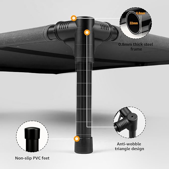 Canvas Elevated Dog Bed, Durable Chew Proof Outdoor Raised Pet Cot for Large Dogs, Waterproof, Breathable, Portable, Washable, Easy Assembly, Sturdy Frame for Camping & Travel, Dark Grey