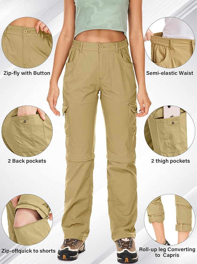 Women's Hiking Pants Convertible Quick Dry Lightweight Zip Off Fishing Travel Safari Pants