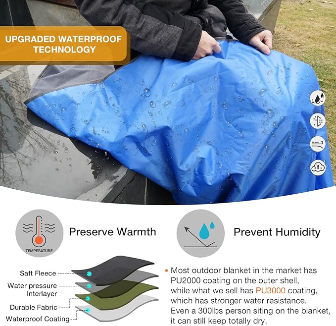 DUKUSEEK Outdoor Waterproof Stadium Blanket, XL Large (79x56) Hooded Stadium Blankets with Fleece,Portable,Warm Outside Blankets for Cold Weather, Camping, Sports, Beach, Football, Festivals…