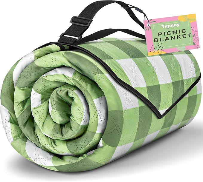 TigeJoy Small Picnic Blanket Waterproof 60x60, 5-Layer Thick Beach Blanket Sandproof, Gingham Picnic Blanket Outdoor Picnic Mat for Beach, Park, Grass, Travel, Hiking, Camping Essentials