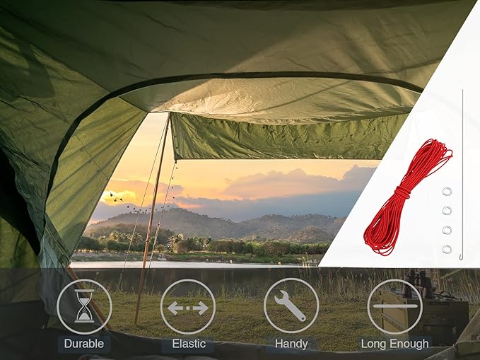 Tent Pole Shock Cord 60ft, Elastic Bungee Cord, Replacement Shock Cord for Tent Poles, Tent Pole Repair Kit, Elastic Cord with Lead Wire and Washers