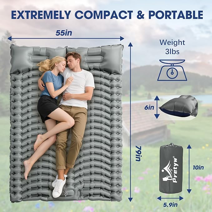 Sleeping Pad for Camping - Ultralight Camping Mattress with Pillow, Built-in Foot Pump, Compact Inflatable Portable Mat for Backpacking, Hiking, Car Traveling, Beach, Tent