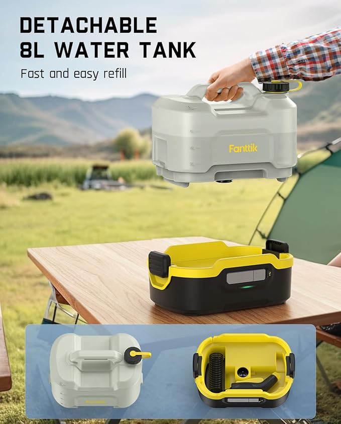 Fanttik NB8 Nano Portable Cordless Electric Sprayer w/2.1Gal Tank, Retractable Spray Head, 2600mAh Lithium Battery, IPX5, 72-98PSI, Portable Pressure Washer for Garden, Camping Shower and Pet Cleaning