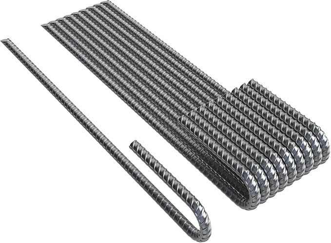 Vodaland Rebar Stakes J Hook Extra Heavy Duty 1/4 inch Coated Steel Ground Anchors with Chisel Point End (10)