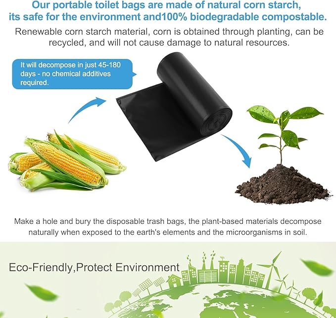 25 Portable Camping Toilet Bags, Biodegradable Compostable Thickened for 5 Gallon Bucket Toilet