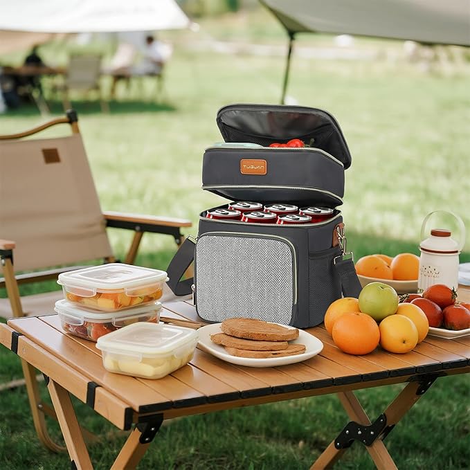 Tuguan Small 12 Can Cooler Bag Double-Layer Premium Portable Insulated Leakproof Lunch Bag Box with Ice Pack Mini Ice Chest Travel Soft Side Cooler for Picnic Hiking Beach Camping