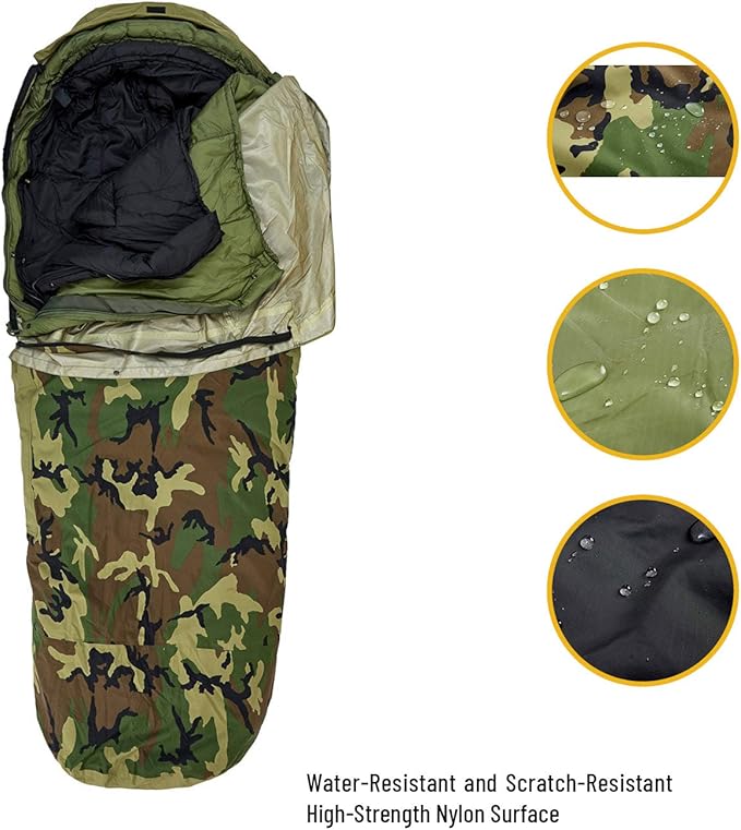 MT Army Military Modular Sleeping Bags System, Multi Layered with Bivy Cover for All Season, Woodland/Multicam
