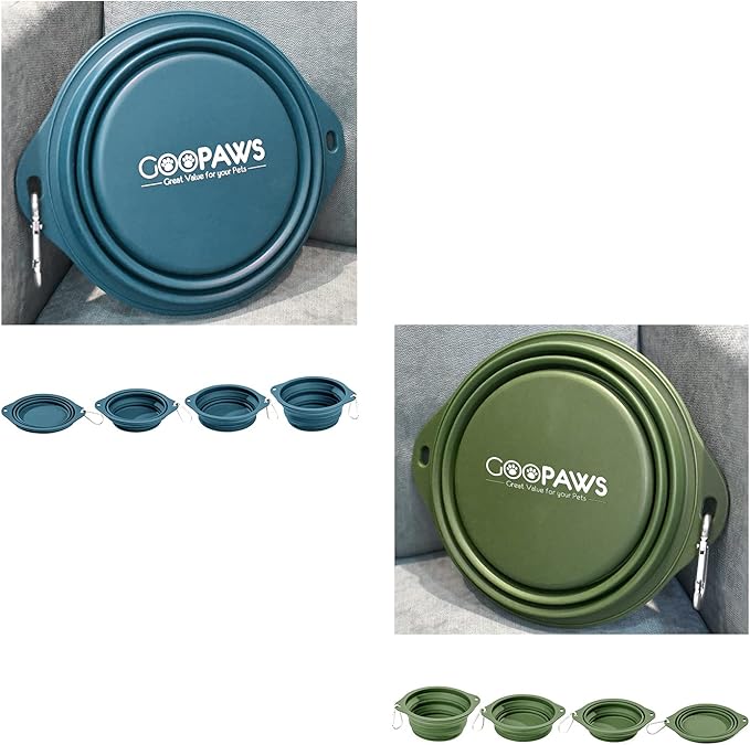 Silicone Non-Skid Collapsible Travel Dog Bowl, 2 Pack Lightweight & Leak-Proof Pet Bowl, Food Grade Portable Pet Bowls, for Dogs and Cats