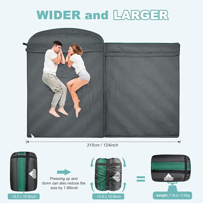 AGEMORE Sleeping Bag for Adults, Single and Double Size, Lightweight Waterproof XXL Sleeping Bag for Adults Kids Couples Camping Hiking Backpacking Or Traveling, Warm & Cold Weather