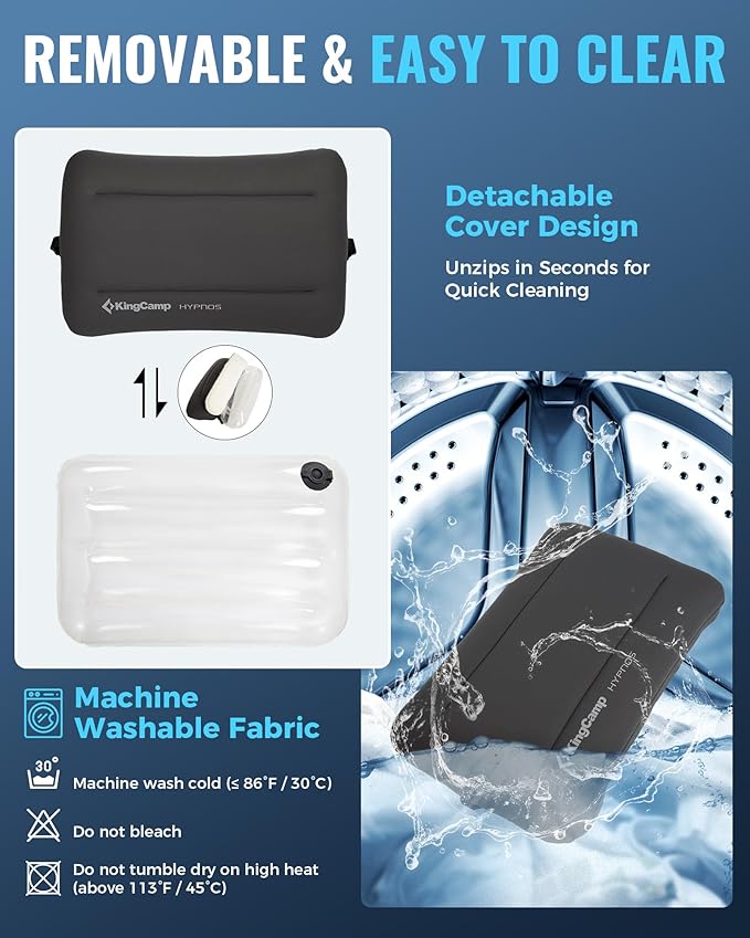 KingCamp Memory Foam Camping Pillow, Extra Large Inflatable Camp Pillow, Portable Ergonomic Air Pillow with Removable Washable Cover for Camping, Hiking, Car, Beach, Travel