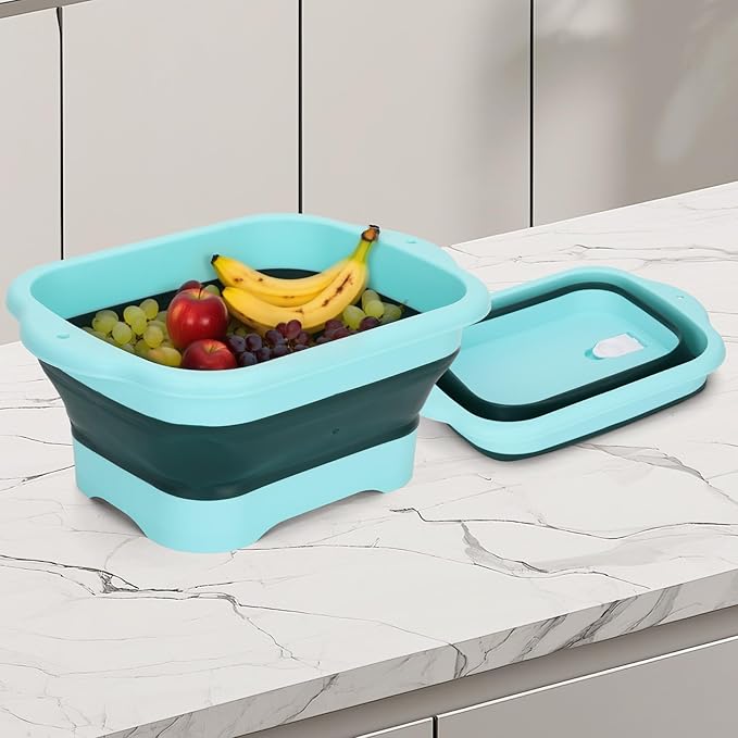 11 Liters (2.91 Gallons) Collapsible Dish Basin with Drain Plug,Outdoor Multi-Purpose Camping Sink for Cleaning Vegetables and as an Ice Bucket, Suitable for Kitchens, Camping and RVs (Green)
