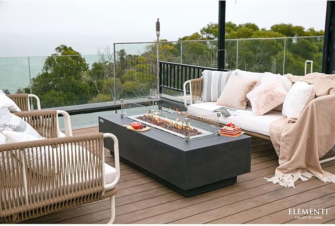 Elementi | Granville Gas Fire Pit Cast Concrete 60" Rectangular Fire Table, Outdoor Fire Pit Electronic Ignition | Canvas Cover, Lava Rock Included | Dark Gray (Propane Gas)