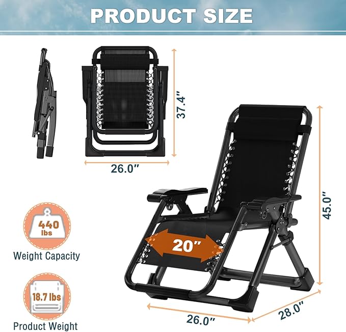 ABORON 2 Pack Zero Gravity Chair, Outdoor Lounge Chairs Sun Loungers with Removable Cushion,Headrest,Cup Holder,Reclining Patio Lounger Chair for Indoor and Outdoor