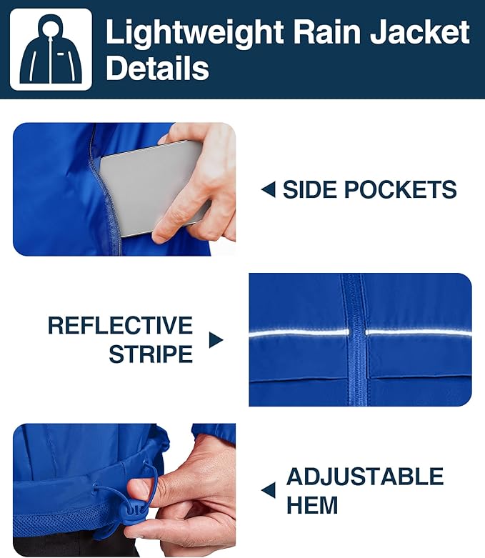 SWISSWELL Rain Jacket Men Waterproof Windbreaker, Lightweight Hooded Raincoat for Daily Casual