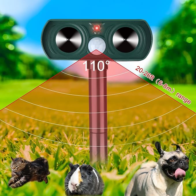 6 Pack Ultrasonic Solar Animal Repeller Waterproof Outdoor Cat Dog Repellent with Motion Sensor for Squirrel Animal Garden Yard Farm