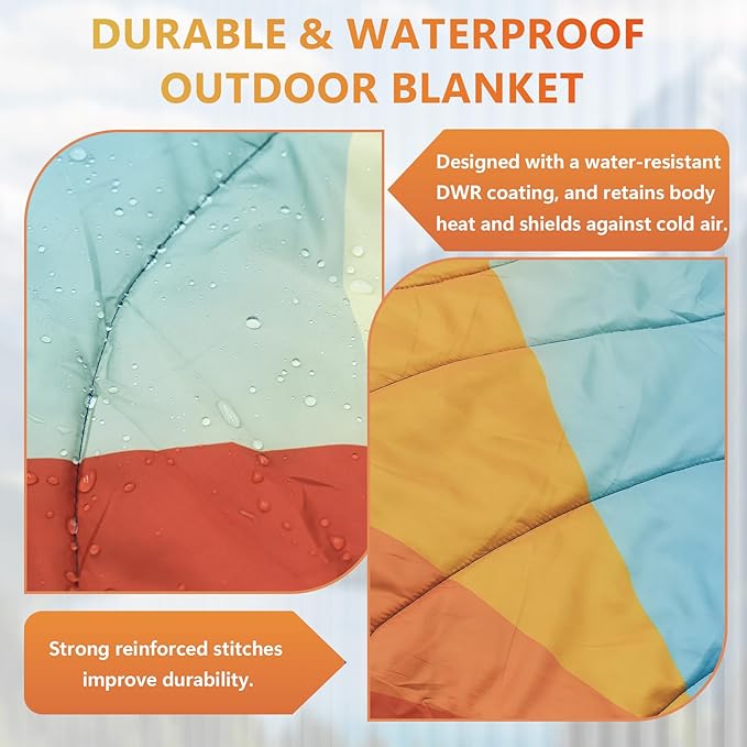 Outdoor Camping Blanket, Packable Down Alternative Puffy Camping Blankets Lightweight Water-Resistant Compact Outdoor Blanket for Airplane Travel Picnic Stadium Hiking Party Cold Weather 55"x78.8"