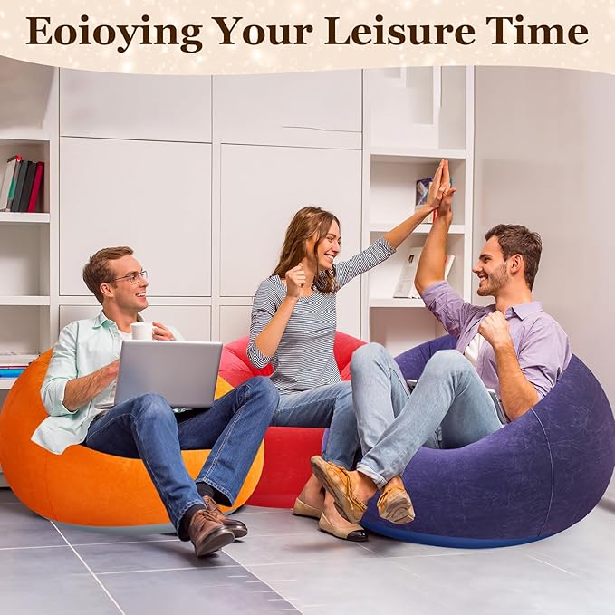 Realspring Inflatable Bean Bag Chairs Outdoor Blow up Camping Chairs Inflatable Lazy Sofa Folding Portable Bean Bag Loungers Couch for Movie Night(Multicolor,6 Pcs)