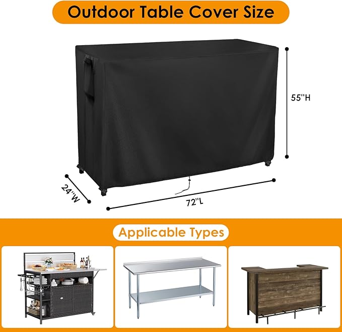 Kingling Outdoor Prep Table Covers, Waterproof Stainless Steel Table Cover Metal Table Cover Protection for Patio Kitchen Prep/Work Table - 72''L x 24''W x 55''H
