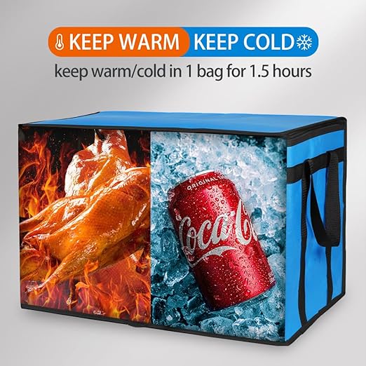 Bodaon 5-Pack Cooler Insulated Food Delivery Bag for Doordash/Uber Eats, XXX-Large Thermal Bags for Catering/Hot Pizza, Travel/Camping/Picnic Basket，Grocery Reusable Warmer and Frozen, Blue-Black Edge