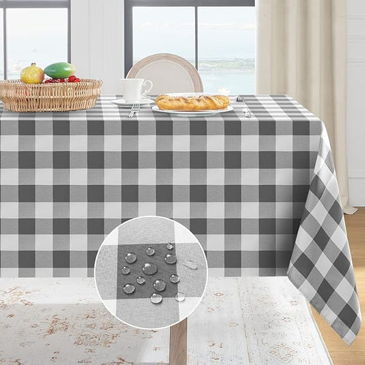 Softalker Gingham Checkered Rectangle Tablecloth - Waterproof Buffalo Plaid Table Cloth Stain Resistant Washable Table Cover for Picnic/Camping/Outdoor - Grey and White, 54 x 108 Inch