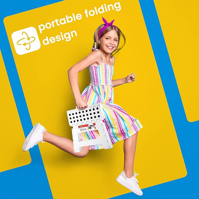 ACSTEP Folding Stool - Portable, Collapsible Plastic Step Stool, 9 Inch, Non Slip, Foldable, for Kitchen, Bathroom, Bedroom (White)