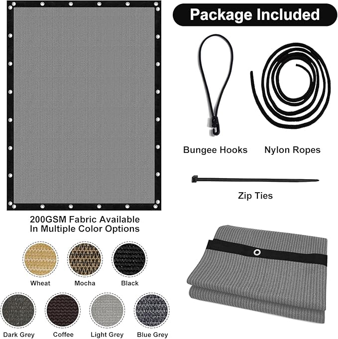 Artpuch 90% Sun Shade Cloth, 10 x 10 FT Pergola Shade Cover Canopy with Grommets, Sun Screen Fabric Tarp for Patio, Outdoor, Garden, Backyard, Light Grey