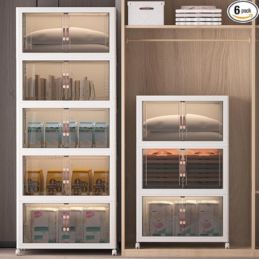 Extra Large Stackable Storage Bins with Lids & Wheels & Door, 896QT-112QT/28GAL*8Pack Foldable Collapsible Closet Organizers, Plastic containers drawers for bedroom Dorm