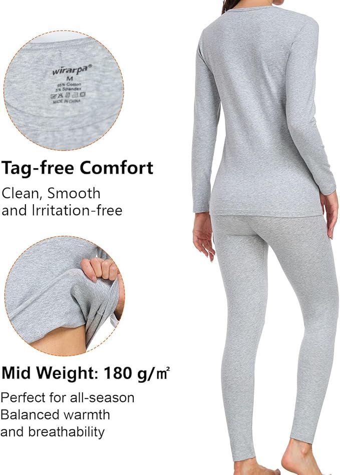 wirarpa Women's Cotton Thermal Underwear Set Long Johns Base Layer Pajama Set for Women Fall Top Bottom