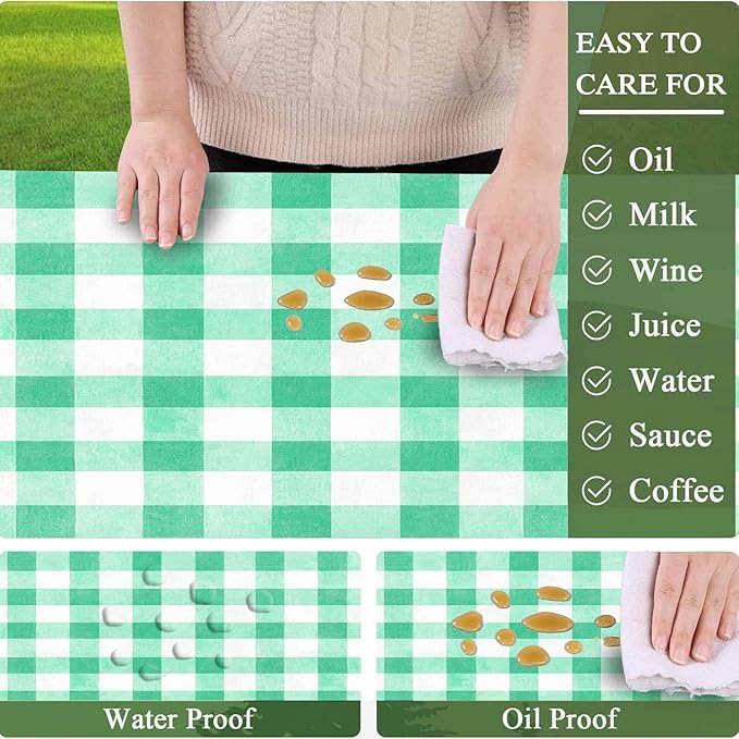 CAPSCEOLL Elastic Picnic Table Cover with Bench Covers 5Ft Waterproof Fitted Picnic Table Cover Cloths for Outdoors Camping Tablecloth with Drawstring Bag, 60X30in, Green Checkered