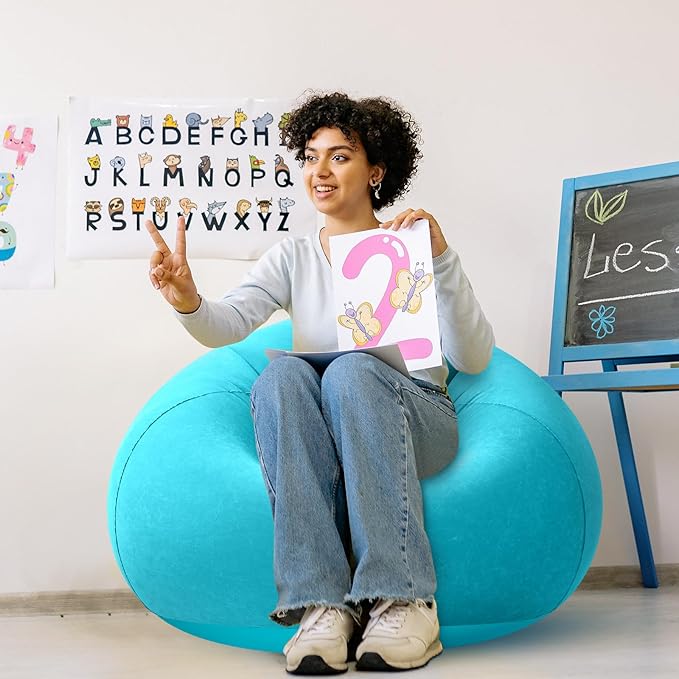 Realspring Inflatable Bean Bag Chairs Outdoor Blow up Camping Chairs Inflatable Lazy Sofa Folding Portable Bean Bag Loungers Couch for Movie Night(Lake Blue,2 Pcs)