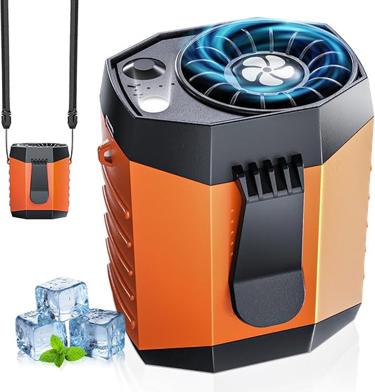 2025 Smart Portable Rechargeable Fan with LED Light & 25H Runtime, 4-Speed 9200RPM Turbo Cooling Personal Waist Fan, Wearable Neck & Belt Clip for Camping, Outdoor, Hiking - Orange