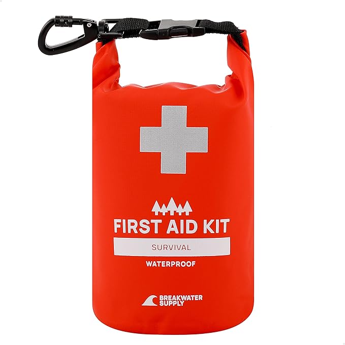 Breakwater Supply™ Waterproof First Aid Kit Dry Bag Bug Out Bag Preloaded with Emergency Survival Prepper Supplies for Boating, Camping, Fishing + Carabiner, Floating, Reflective, AFAK/IFAK Trauma Kit